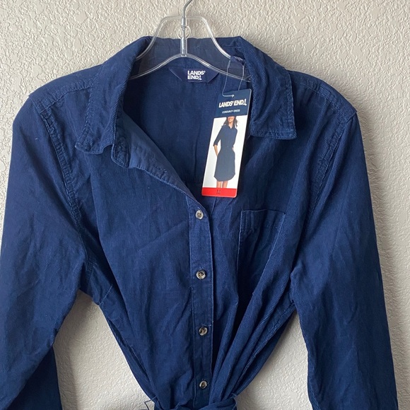 Lands' End Navy Blue Corduroy Shirt Dress Belted Casual Fall Winter XL - Picture 2 of 7